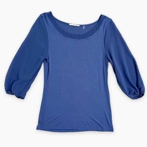 Tahari | Sheer Sleeve Top Spandex Peasant Purple Blue Size Small